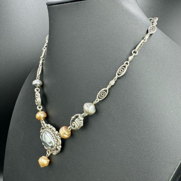 Brighton Vintage Women Metal Beads Sterling Silver Filigree Link Chain Necklace - Picture 3 of 10